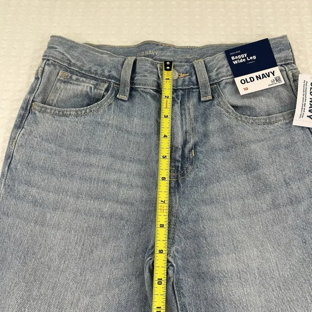 Old Navy Girls 10 High Rise Baggy Wide Leg Jeans NWT Ripped Raw Hem